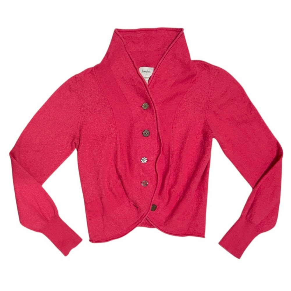 Neiman Marcus Vintage Pink Angora Cotton Blend Button Up Cardigan Sweater XL
